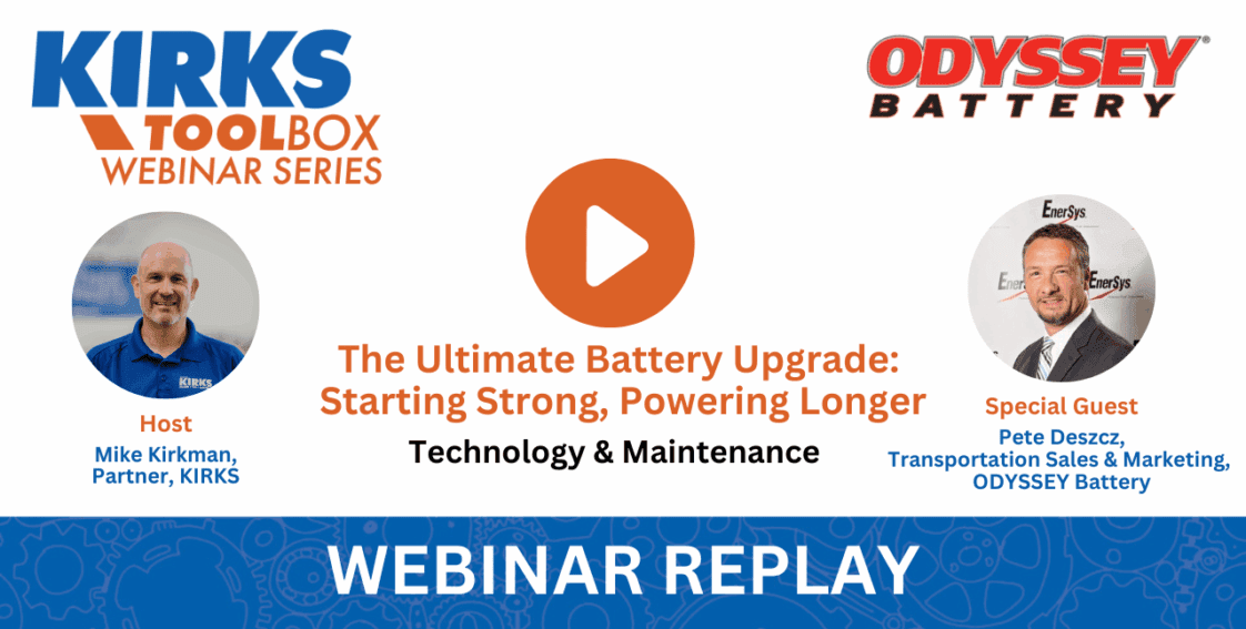 Webinar replay on battery technology and maintenance featuring hosts Mike Kirkman and Pete Deszcz from Odyssey Battery.